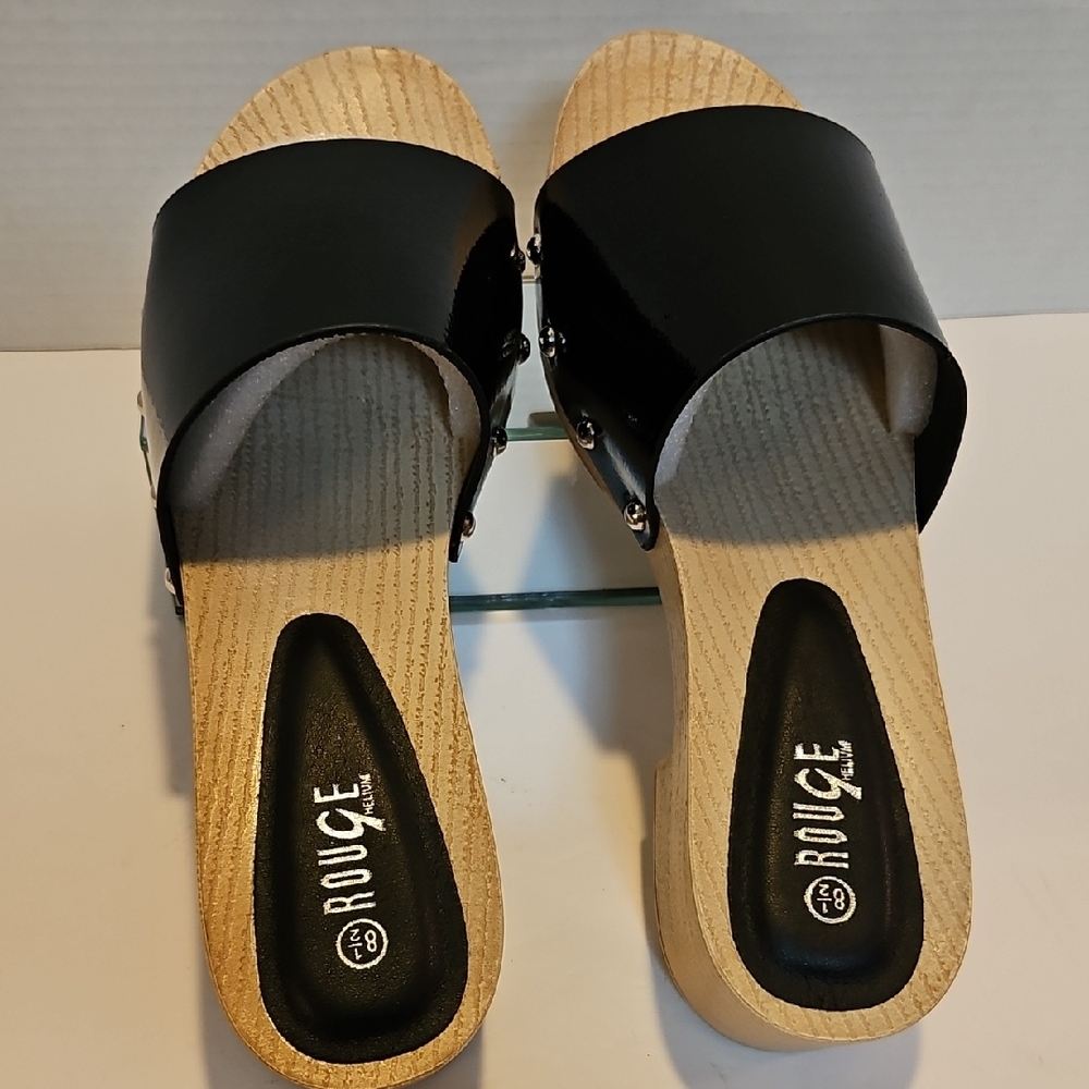 Rouge Helium Black Patent Wood Platform Mules - Picture 4 of 5